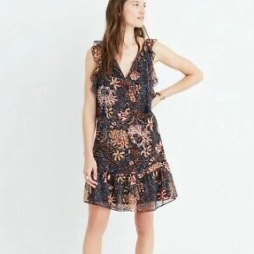 Madewell Floral Lilly Flutter Dress Fall colors size L